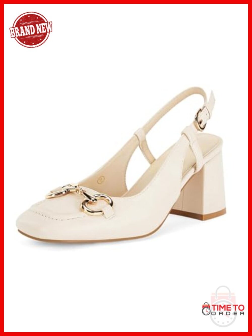 Slingback Block Heels Closed Square Toe Faux Leather Work Pumps
